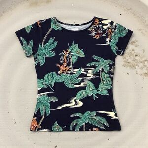 Vintage 1990s Tommy Bahama Hawaiian Tee – Hula Dancer Island Print Made In Macau